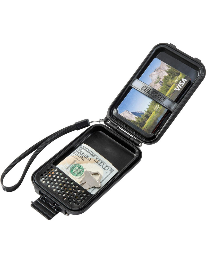 Pelican G5 Personal Utility RF Field Wallet, black, open to show interior card and cash holders