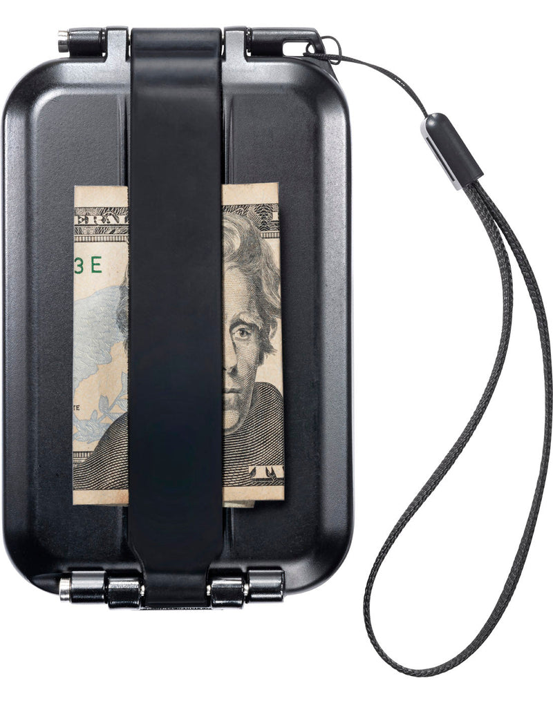 Pelican G5 Personal Utility RF Field Wallet, black, back, rear strap for carrying cash