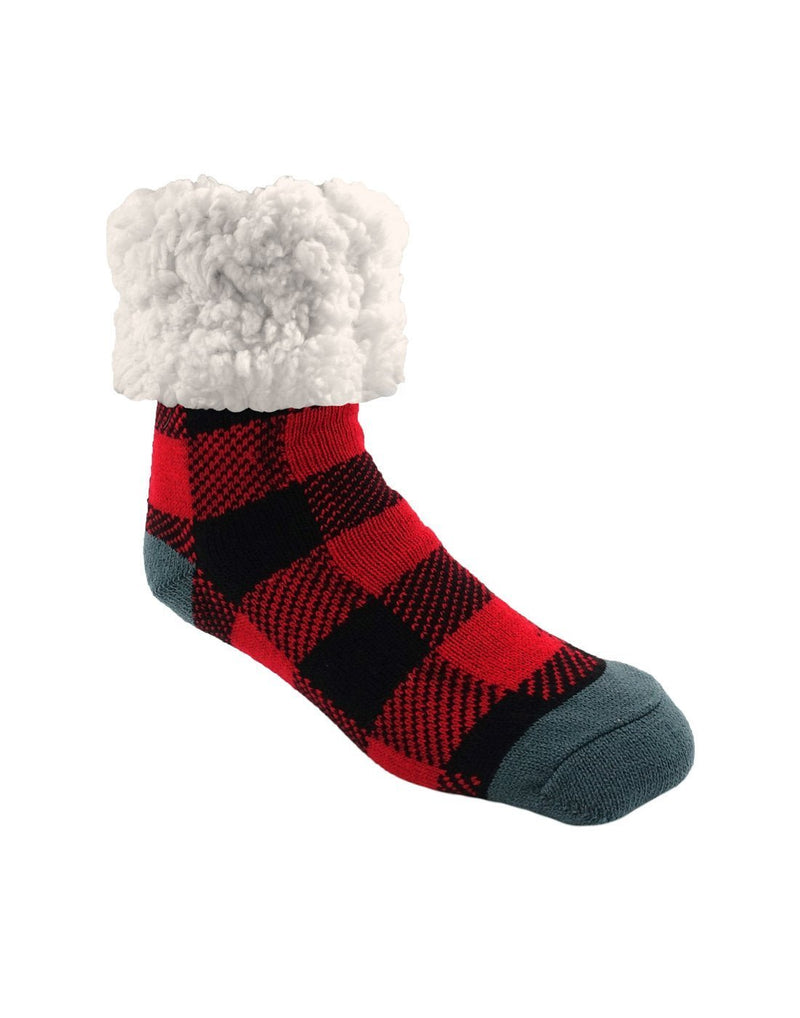 Pudus classic slipper socks - lumberjack red colour front view