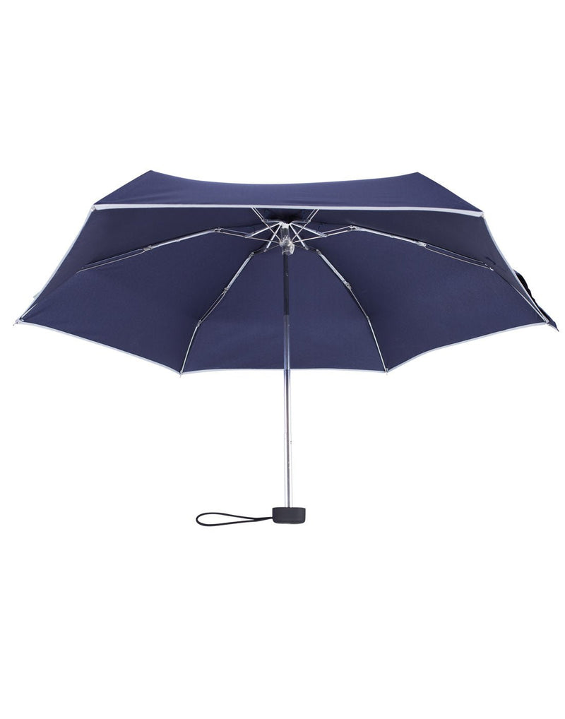 Reflectek navy colour compact umbrella open side view
