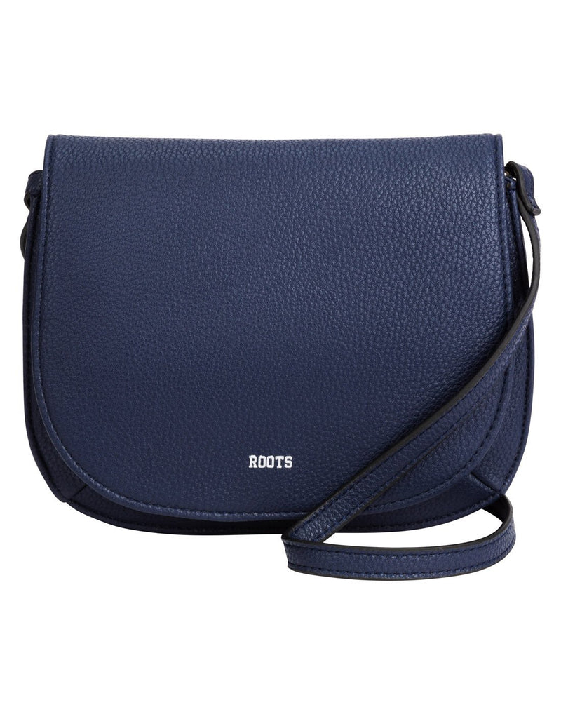 Roots 2-Compartment Flapover Crossbody, navy, front view