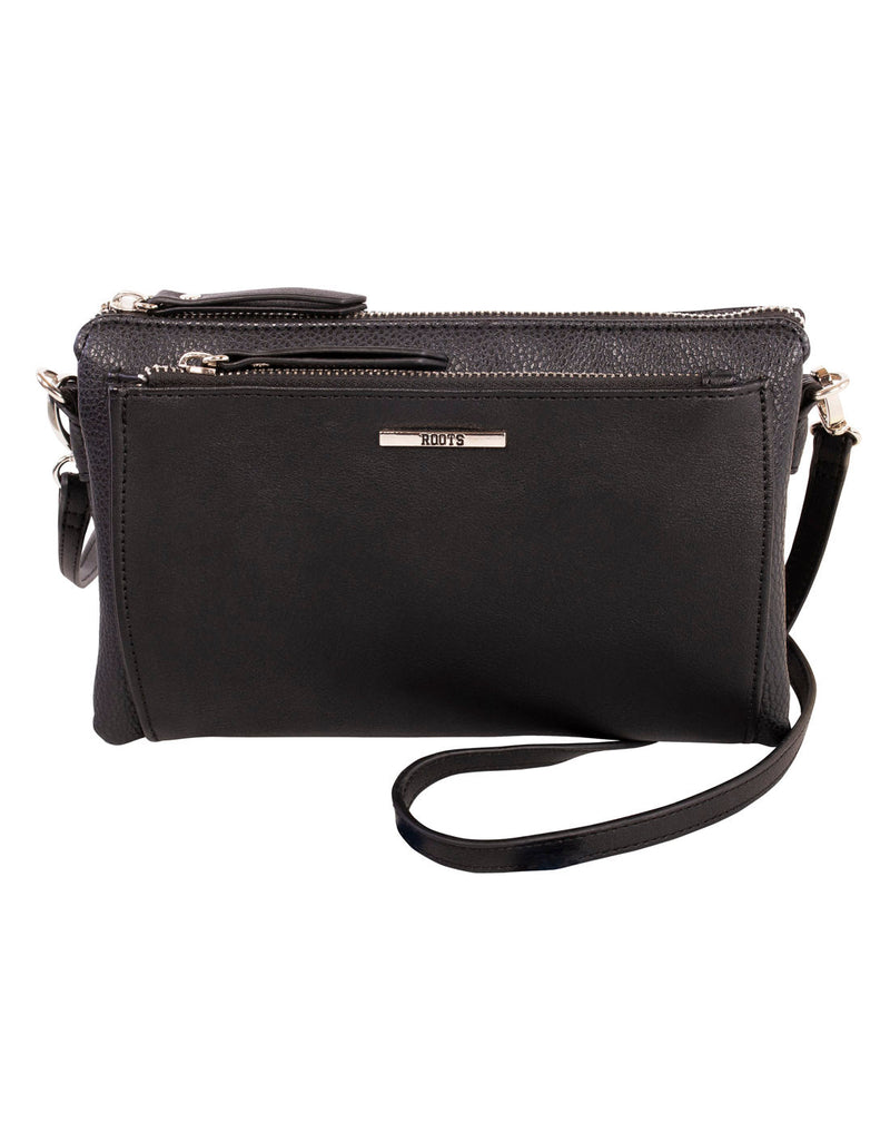 Roots 3-Compartment Crossbody, black, front view