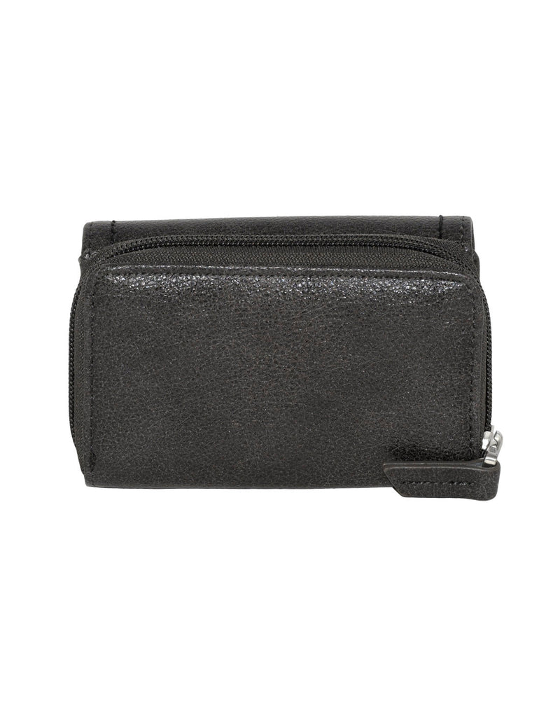 Roots Compact Trifold Wallet in charcoal black colour, back view