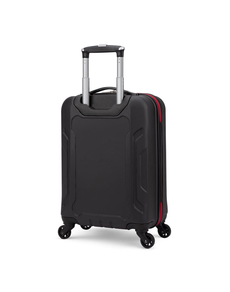 Roots Jasper 19" Hardside Spinner Carry-on, black with red zipper, back angled view