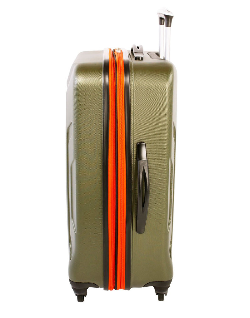 Roots Jasper 24" Hardside Expandable Spinner, olive with orange zipper, side view