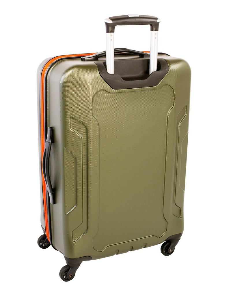 Roots Jasper 24" Hardside Expandable Spinner, olive with orange zipper, back angled view