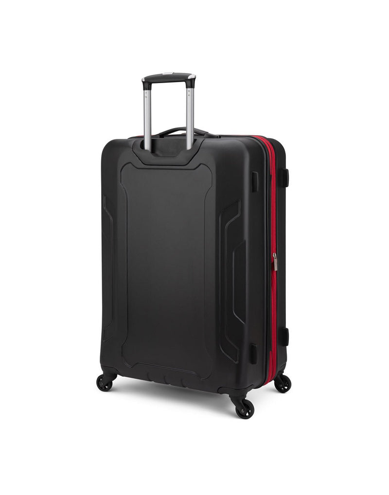 Roots Jasper 28" Hardside Expandable Spinner, black with red zipper, back angled view
