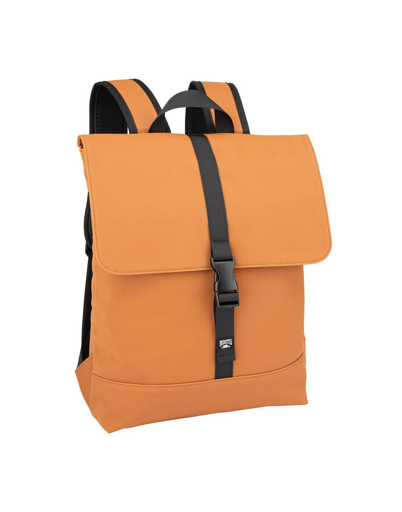 Roots Juan Flapover Backpack, cognac yellow colour, front view