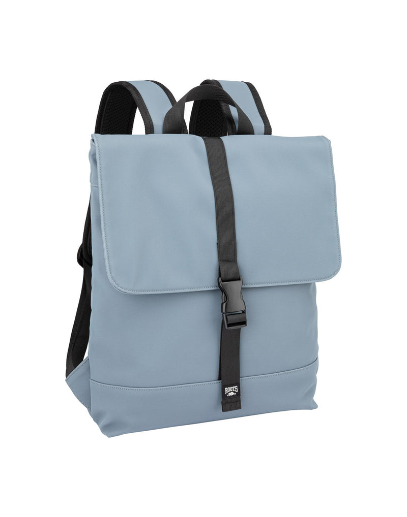 Roots Juan Flapover Backpack, slate blue colour, front view