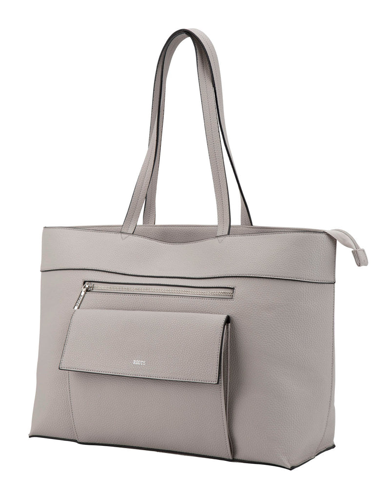 Roots Pebbled Business Satchel, cement colour, front angled view