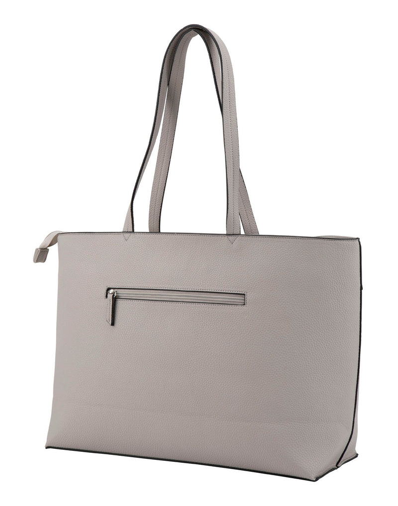 Roots Pebbled Business Satchel, cement colour, back angled view