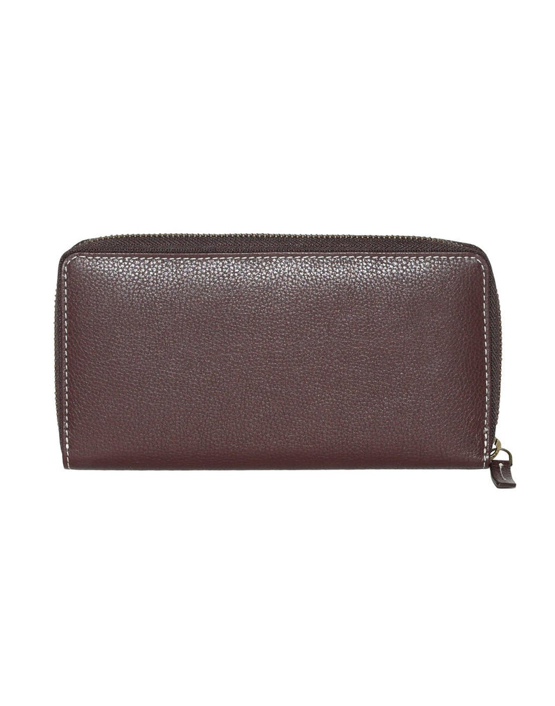Roots Slim Zip Around Bifold Leather Wallet, merlot colour, back view