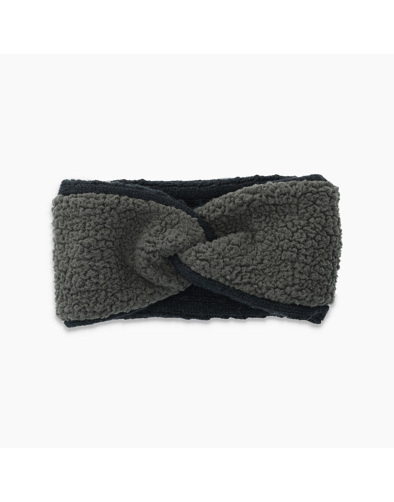 Front view of Royal Robbins Baylands Reversible Headband in Jet Black. Reversed to show the fleece lining.