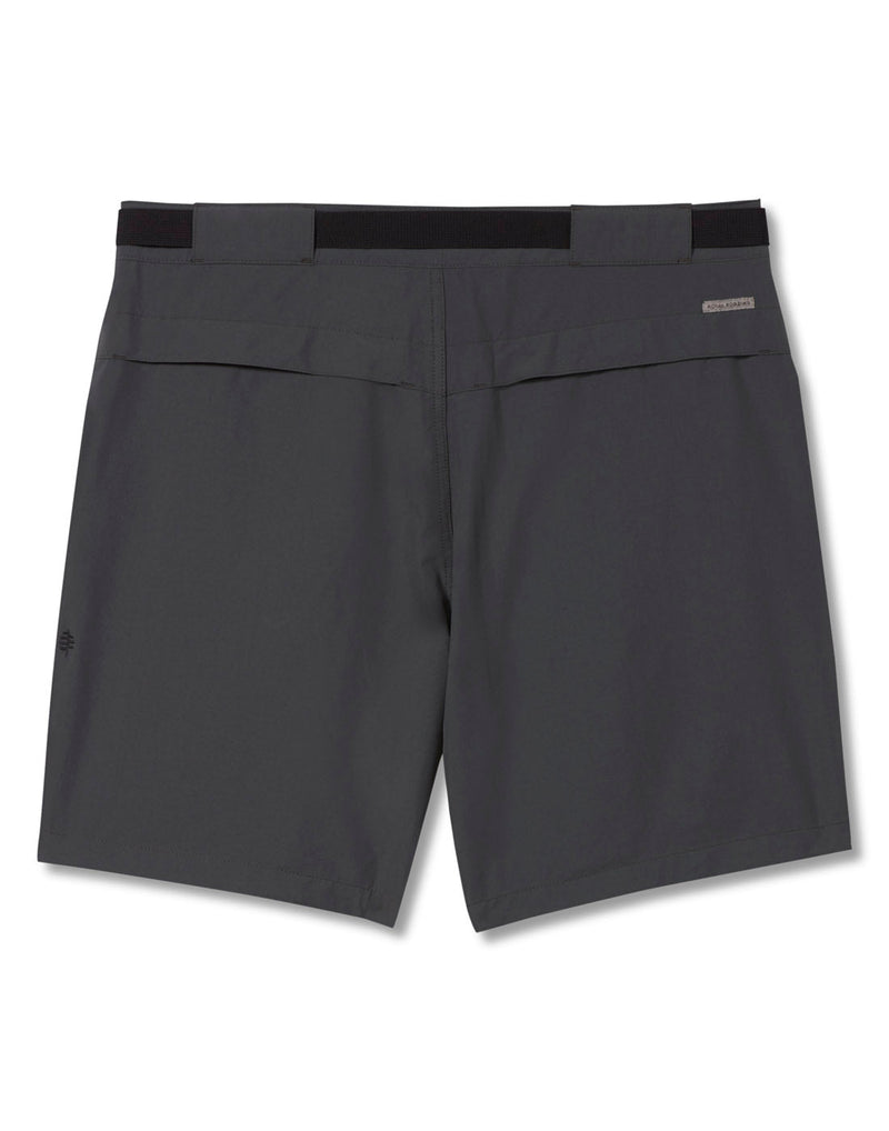 Royal Robbins Men's Backcountry Pro Short in charcoal, back view, with black belt and two back pockets