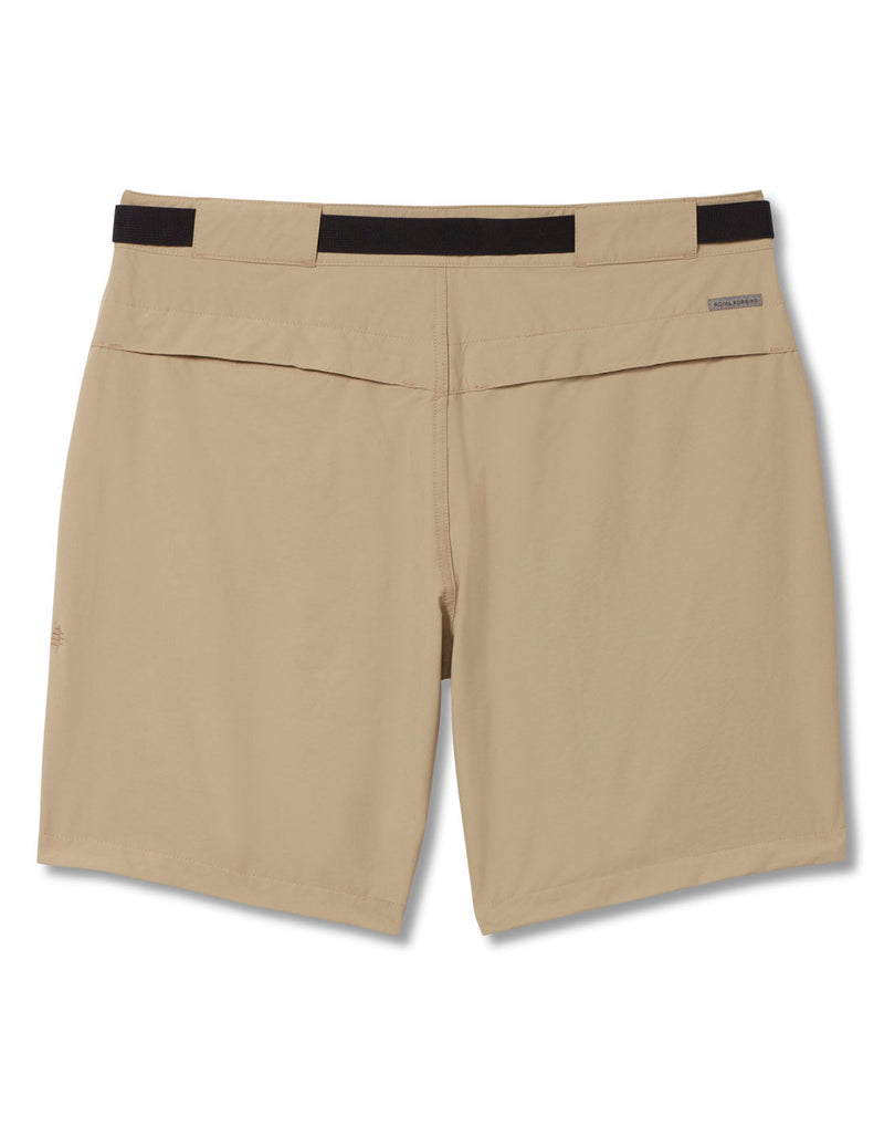 Royal Robbins Men's Backcountry Pro Short in khaki, back view, with black belt and two back pockets