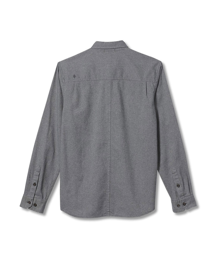 Back view of Royal Robbins Men's Bristol Organic Cotton Twill Long Sleeve in light pewter colour.