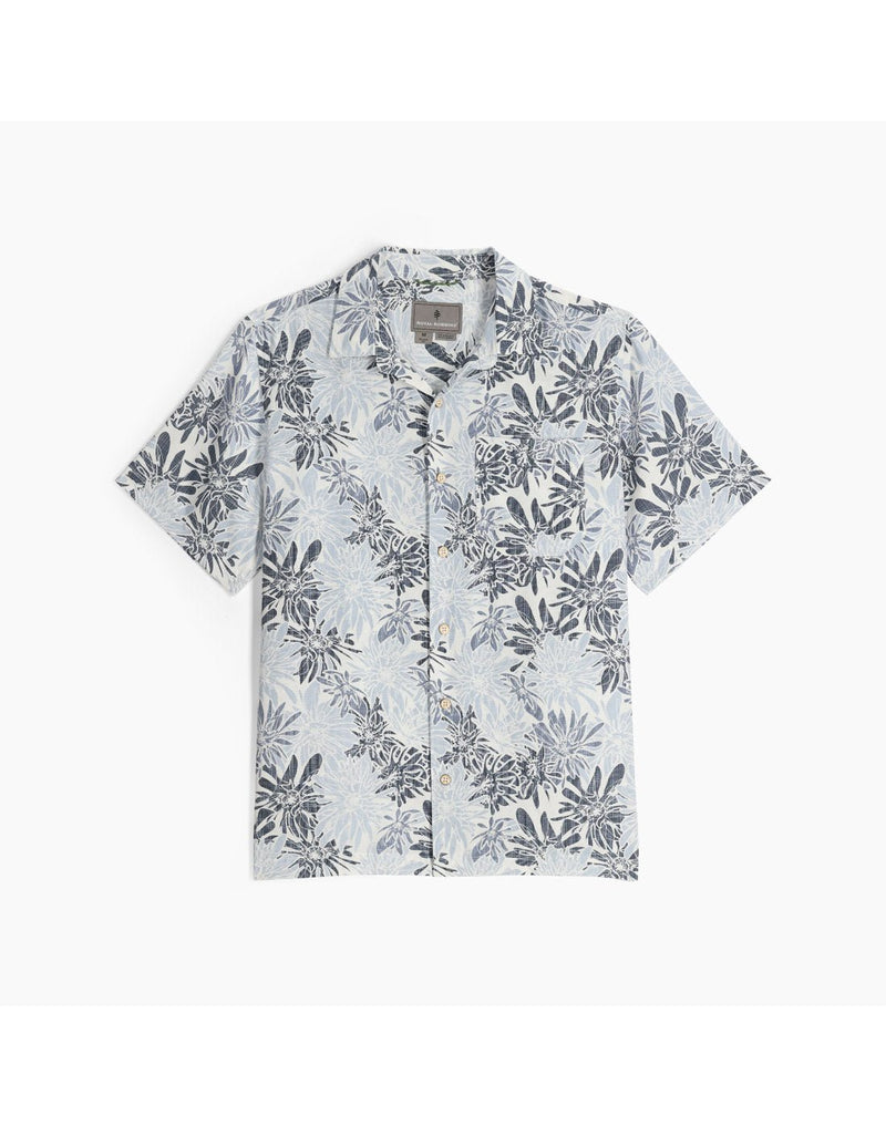 Royal Robbins Men's Comino Leaf Short Sleeve, white with grey and light blue floral pattern, front view