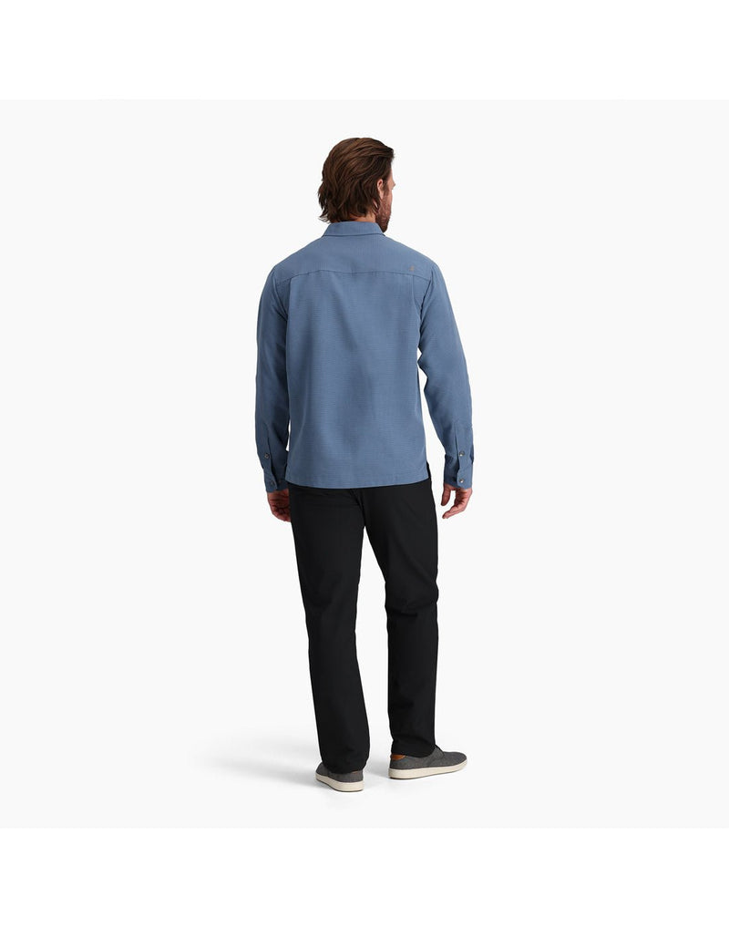 Back view of the Royal Robbins Men's Desert Pucker Dry Long Sleeve  in Sea blue colour.