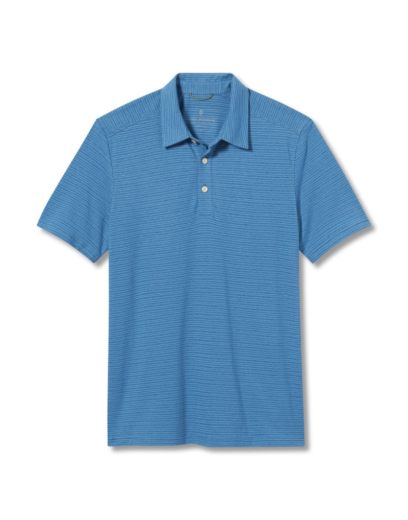 Royal Robbins Men's Vacationer Polo in Tahoe Blue Str, front view.