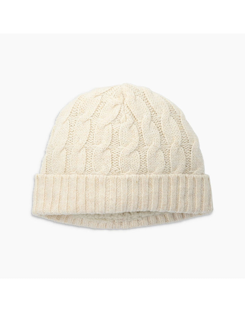 View of the Royal Robbins Unisex Baylands Lined Beanie in Ivory Heather.