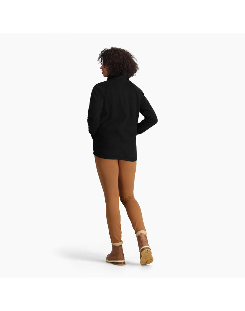 Back view of the Royal Robbins Women's Arete Funnel Neck top in Jet Black.