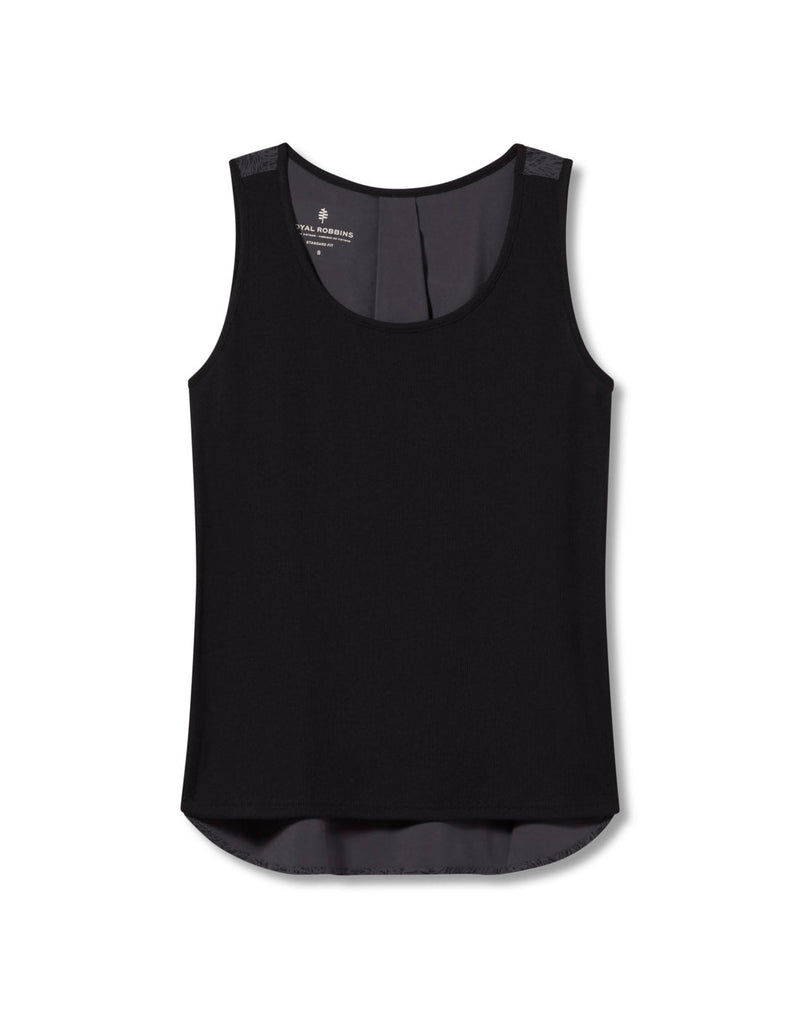 Royal Robbins Women's Spotless Evolution Tank front view showing the solid black front panel