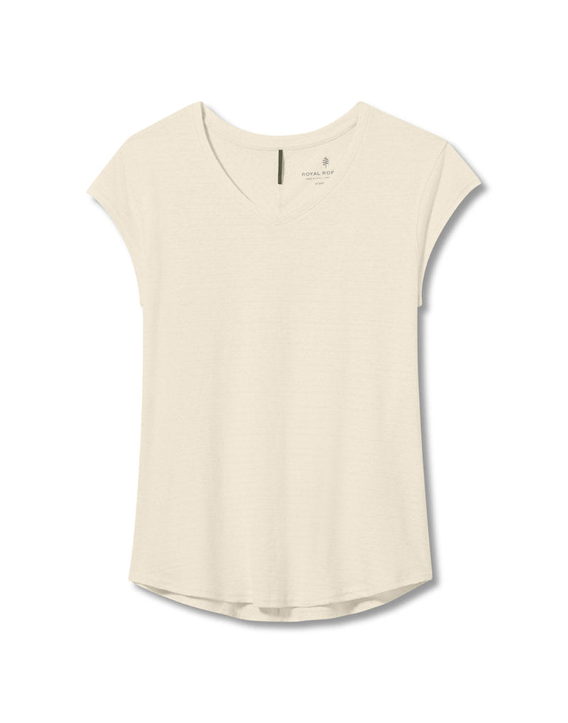 Royal Robbins Women's Vacationer V-Neck Short Sleeve in undyed off-white colour, front view