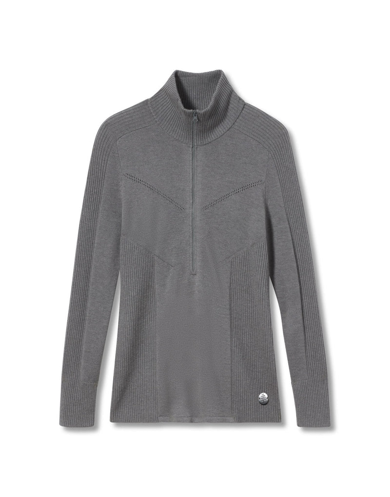 Royal Robbins Women's Ventour 1/2 Zip Sweater in river rock heather grey colour, front view