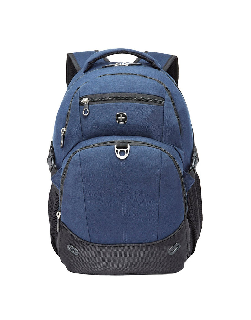 Swiss Gear 23L Computer Backpack, navy blue with black gusset and accents, front view