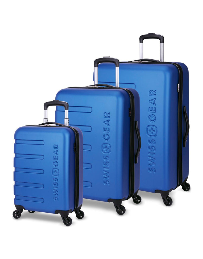 Swiss Gear IL Madone 3-Piece Hardside Spinner Luggage Set in blue, front angled view