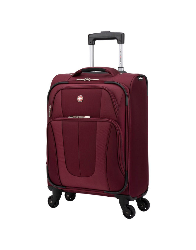 Swiss Gear Luxury 19" Carry-on Spinner in burgundy, front angled view