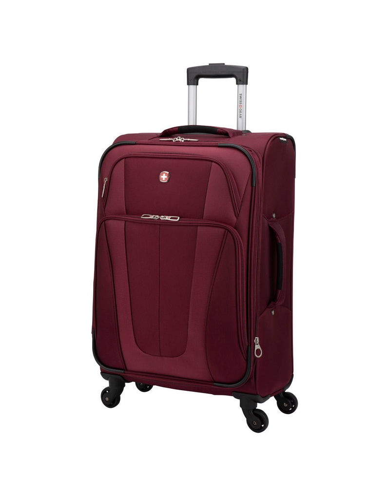 Swiss Gear Luxury 24" Expandable Spinner in burgundy, front angled view