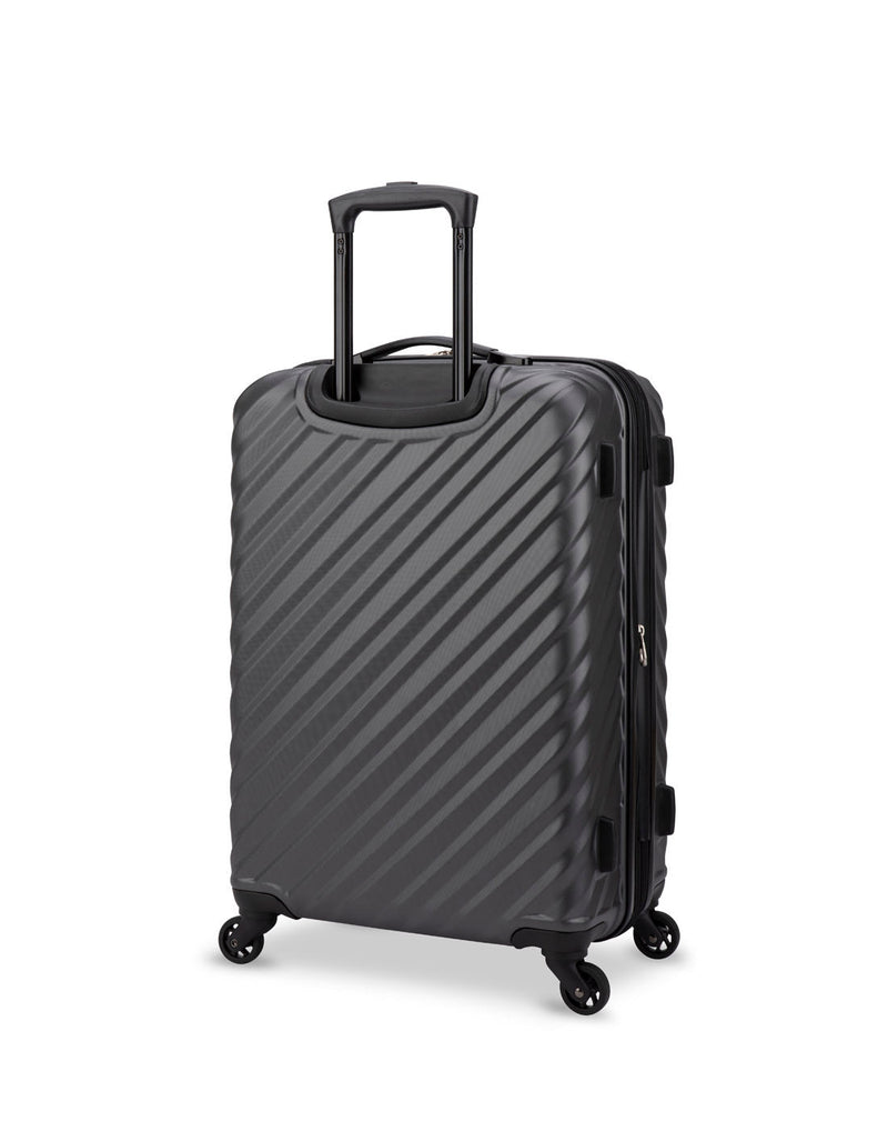 Swiss Gear Mod 24" Hardside Expandable Spinner, charcoal diagonal stripe pattern, back angled view