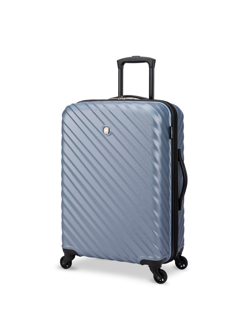 Swiss Gear Mod 24" Hardside Expandable Spinner, blue diagonal stripe pattern, front angled view