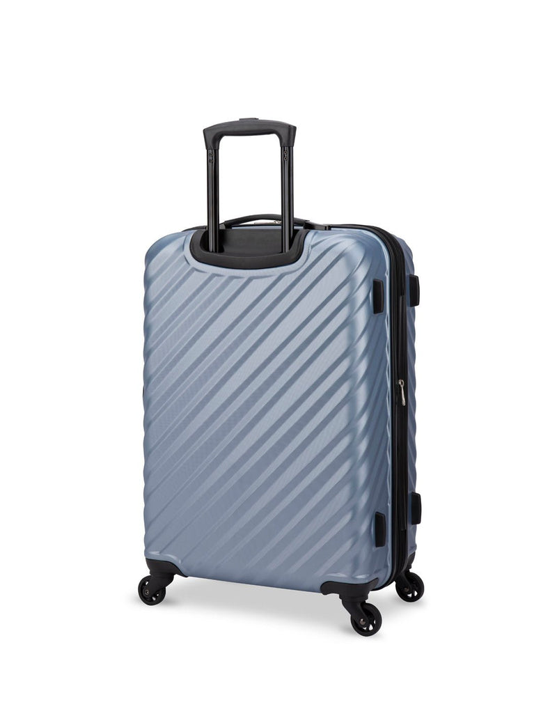 Swiss Gear Mod 24" Hardside Expandable Spinner, blue diagonal stripe pattern, back angled view