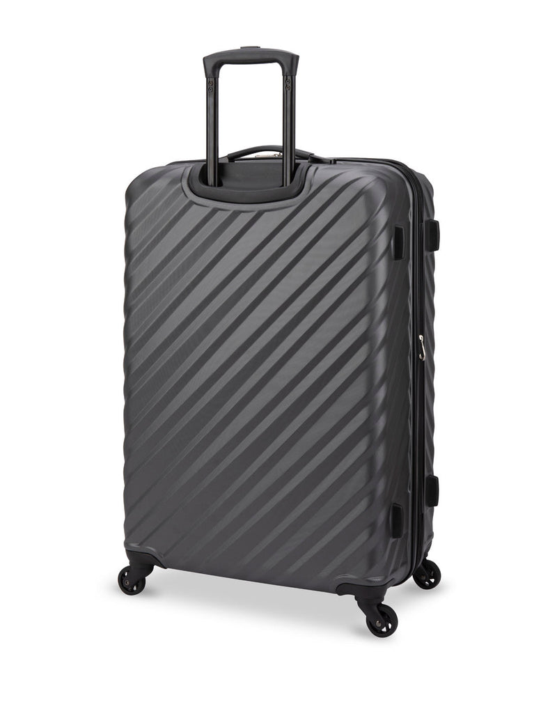 Swiss Gear Mod 28" Hardside Expandable Spinner, charcoal diagonal stripe pattern, back angled view
