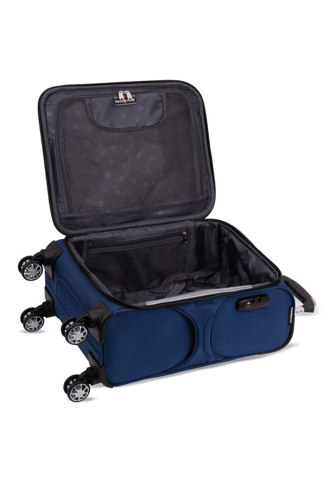 Swiss Gear Neolite III 19" Carry-on Spinner in blue with black trim, open view