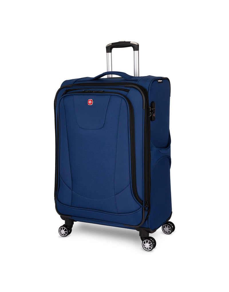 Swiss Gear Neolite III 25" Expandable Spinner in blue with black trim, front angled view