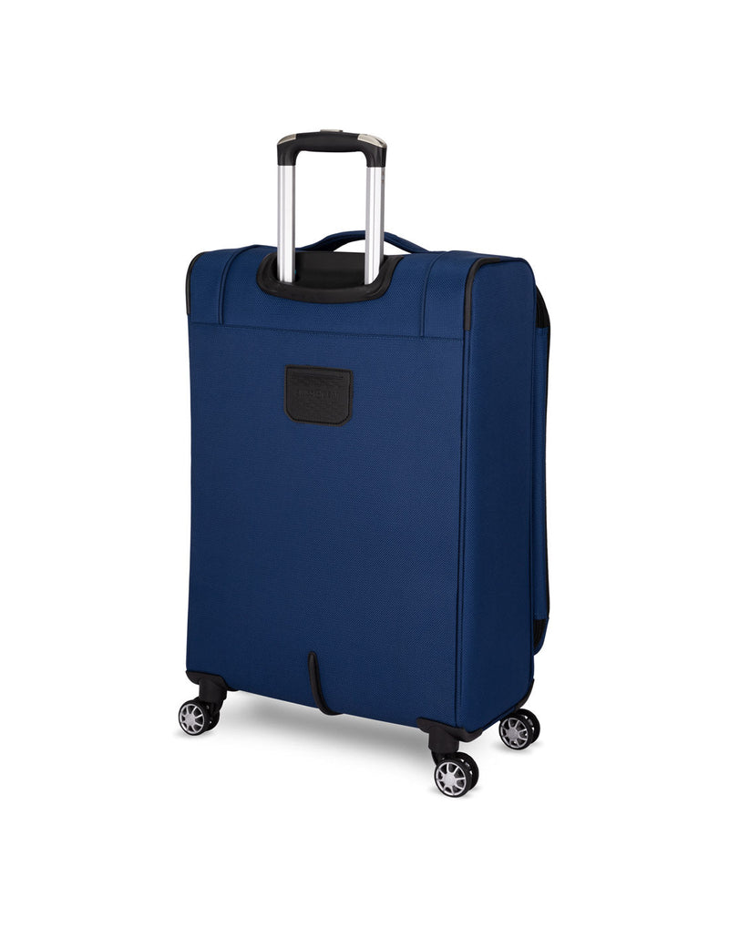 Swiss Gear Neolite III 25" Expandable Spinner in blue with black trim, back angled view