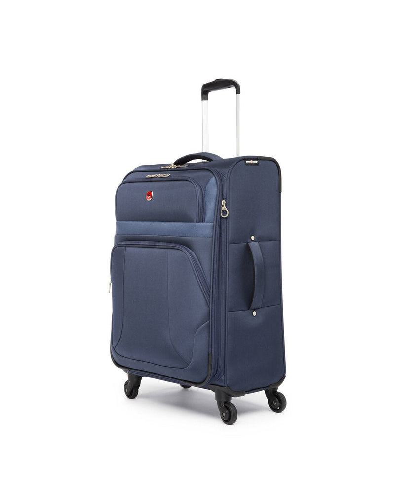 Swiss Gear Round Trip II 24" Expandable Spinner, blue, front angled view