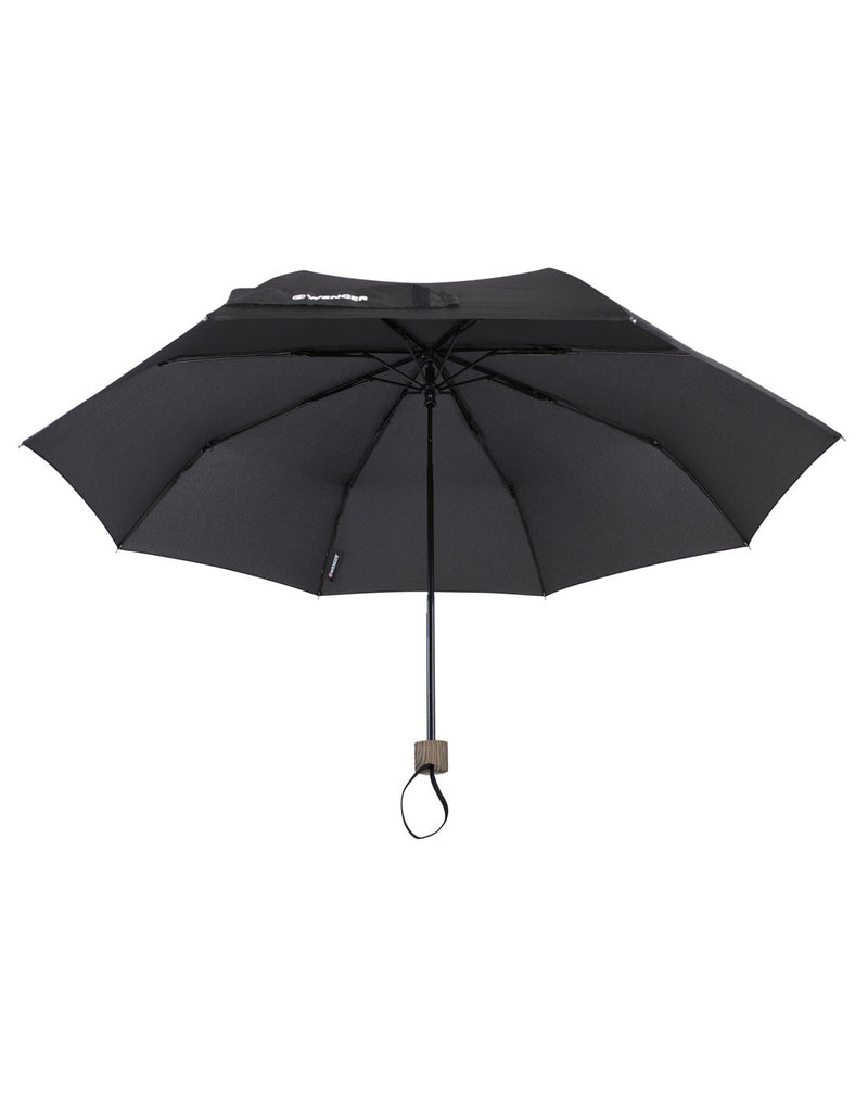 Swiss Wenger Telescopic Umbrella, black, open, side view
