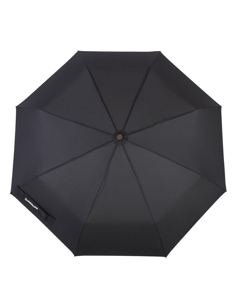 Swiss Wenger Telescopic Umbrella, black, open, top view