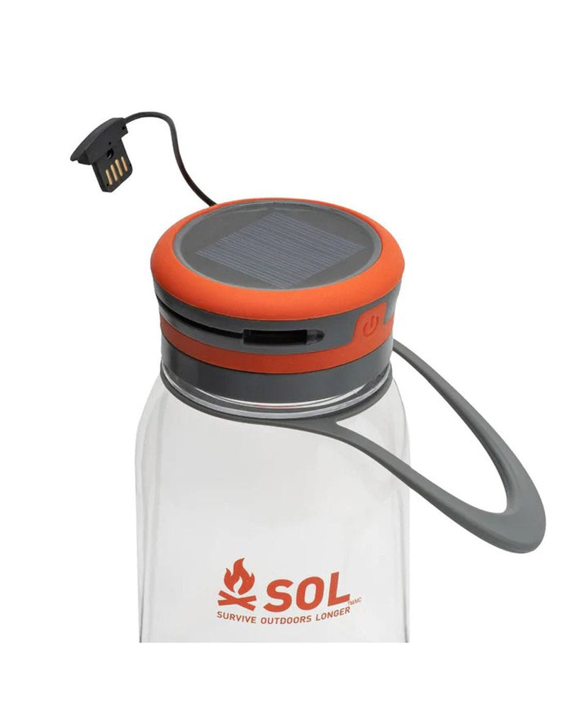 SOL Venture Solar Water Bottle Lantern, top view of solar powered panel on top of lid