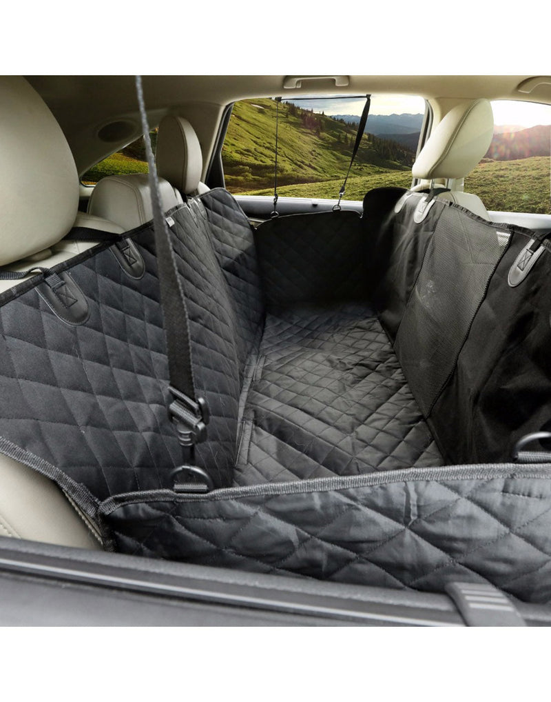 Image showing The Good Dog Seat Cover set up on the back seat of a passenger vehicle