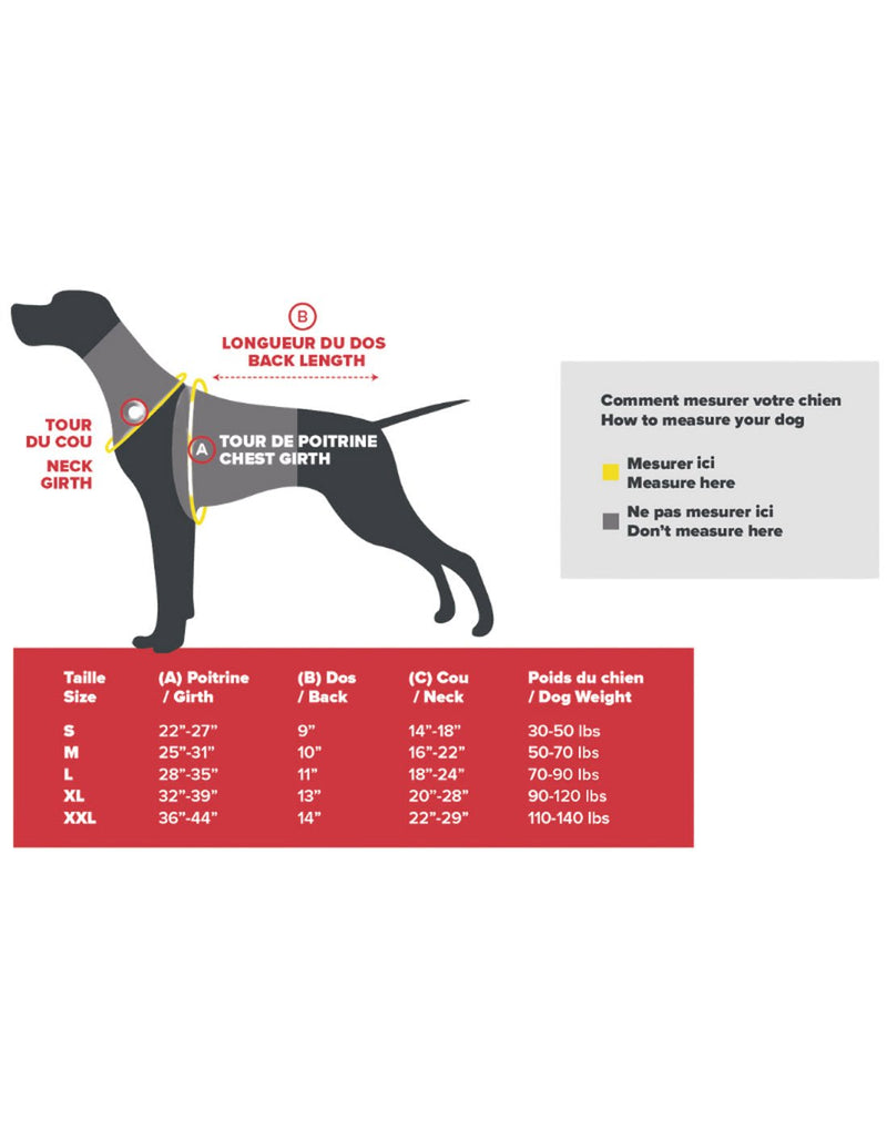Diagram of how to measure a dog for the tactical harness