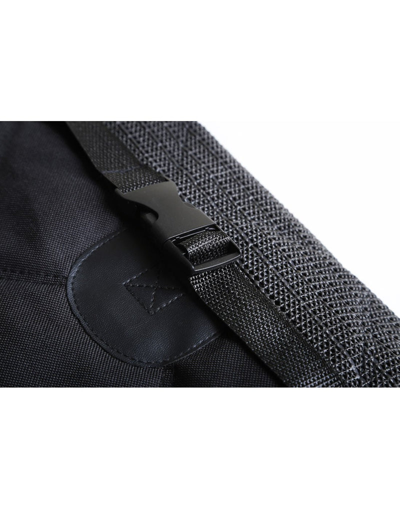 Close up image of  leather reinforced adjustable straps