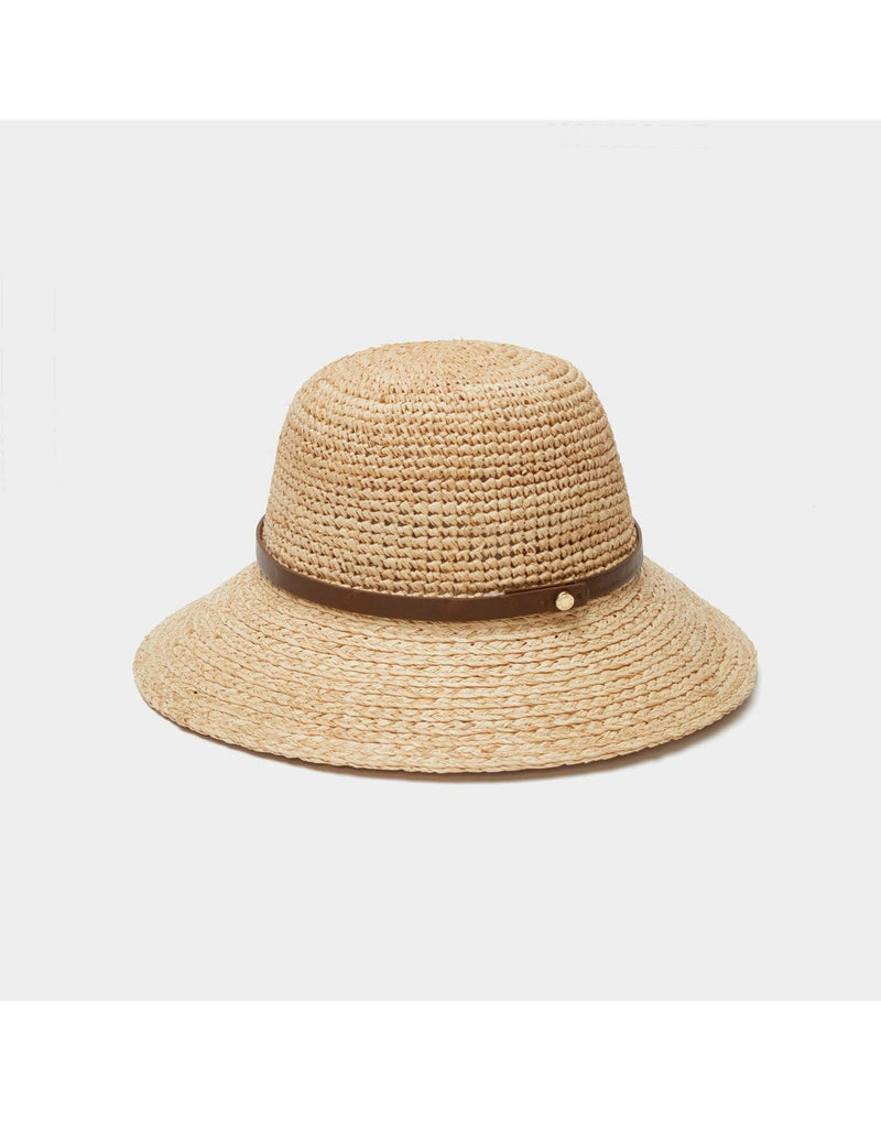 Tilley Raffia Sun Hat with thin brown leather band around base of crown