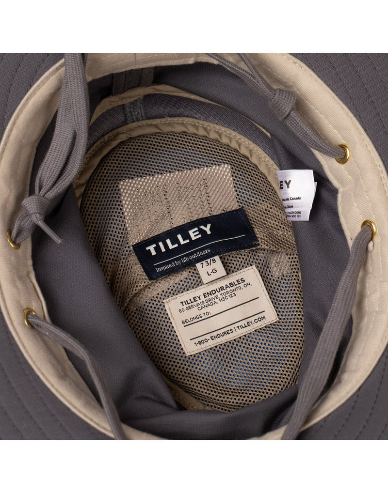 Underside of Tilley T4MO-1 Hiker's Hat in grey
