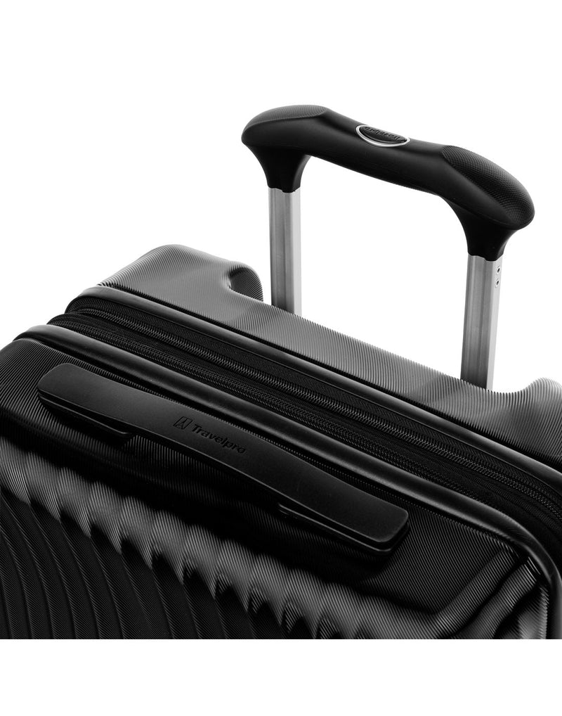 Travelpro Maxlite® Air Compact Carry-on Expandable Spinner, black, close up of top grab handle and telescopic handle