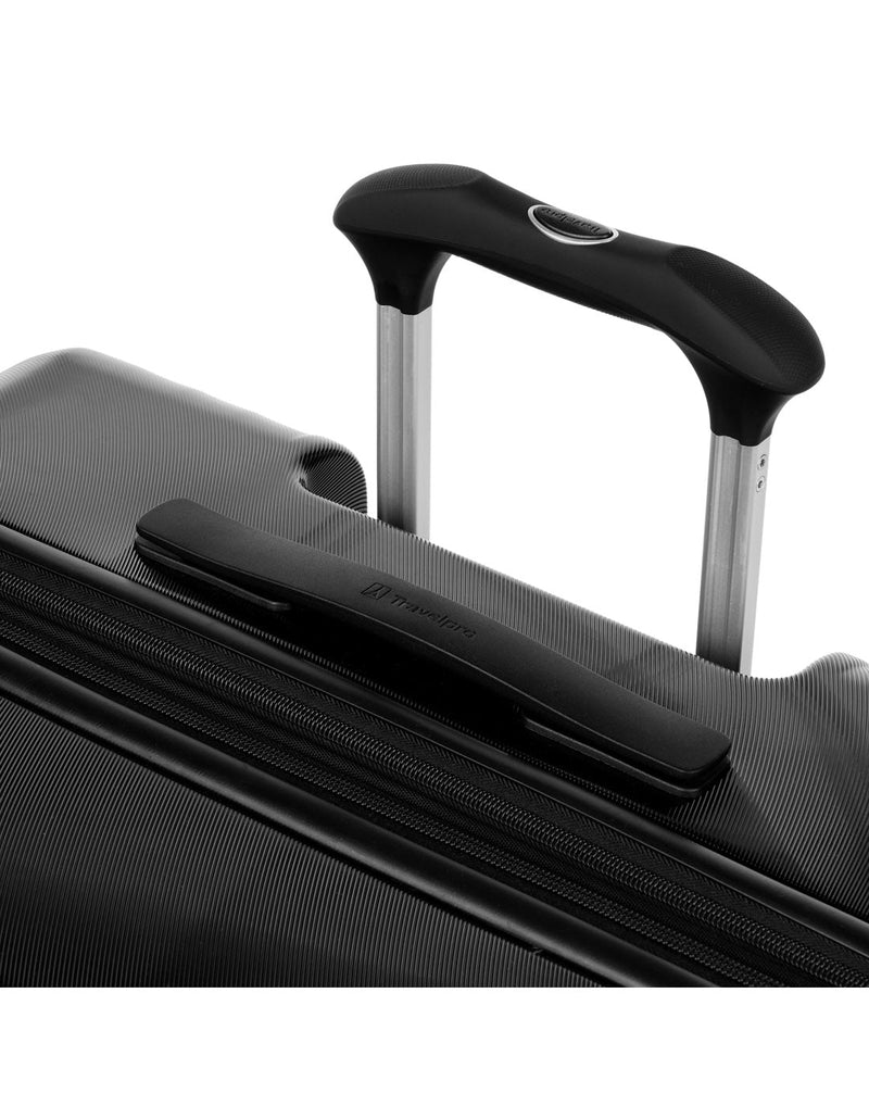 Travelpro Maxlite® Air Large Hardside Expandable Spinner, Black, close up of top grab handle and telescopic handle
